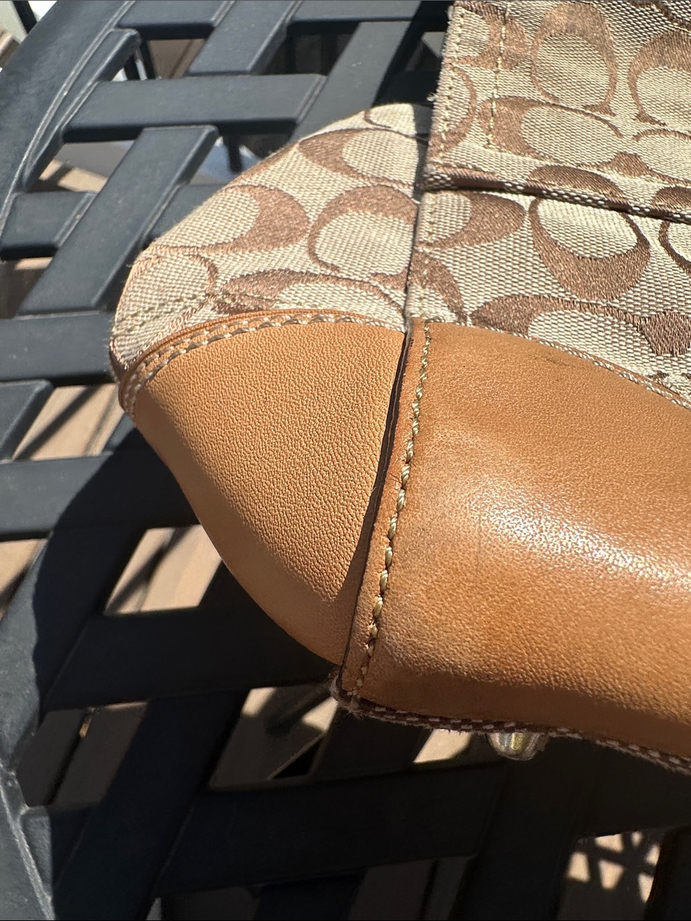 Vintage Coach Tan Signature Canvas Shoulder Tote with Leather Trim - Picture 8 of 13